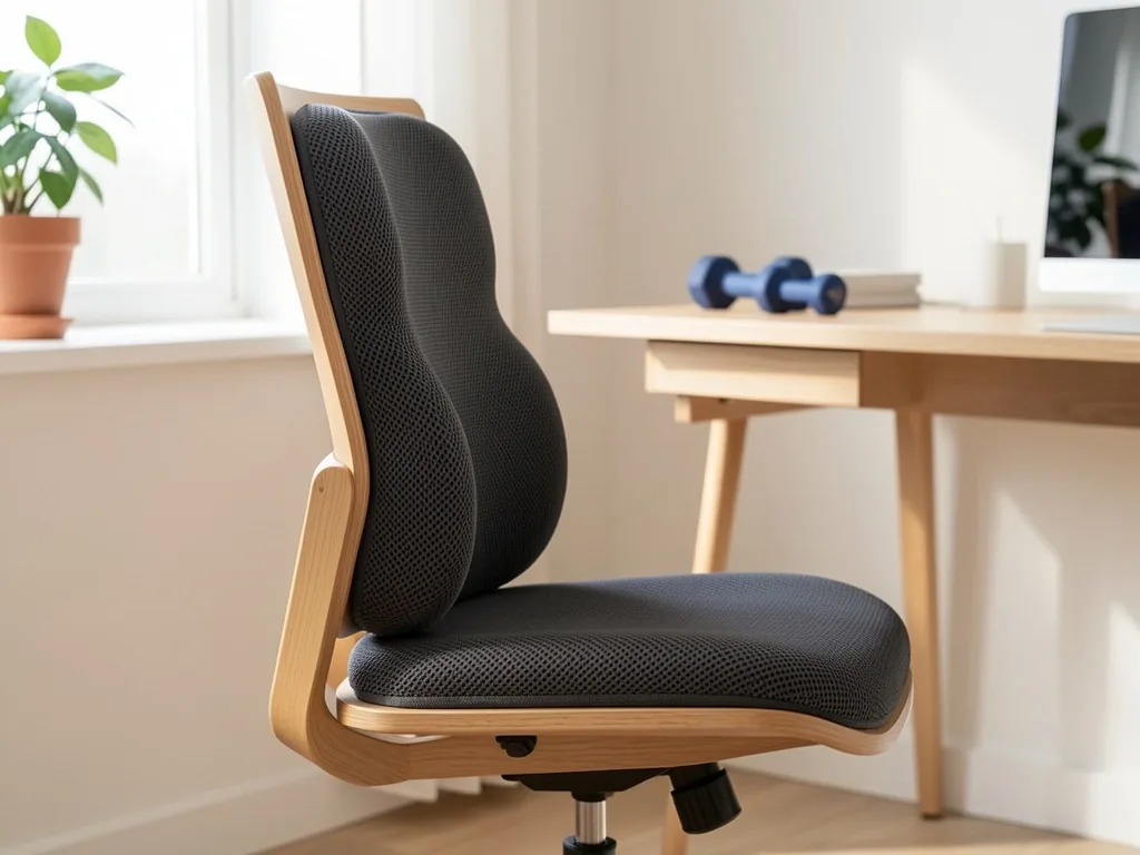 Ergonomic back support cushion on office chair